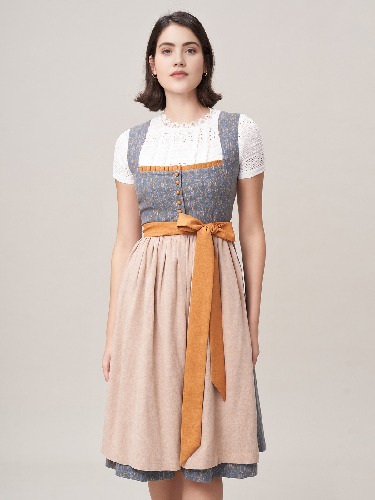 Dirndlbluse Langarm in Blau